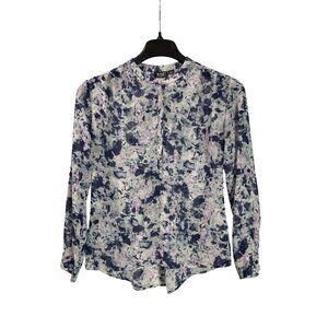 ANA A New Approah Petite Abstract Floral Sheer Long Sleeve Blouse PS Polyester
